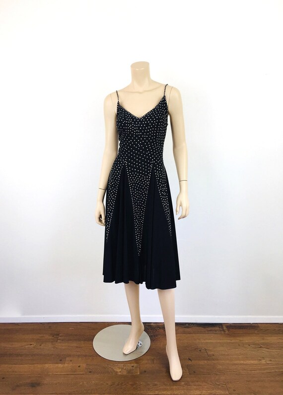 Vintage 1970s 30s Style RHINESTONE STUDDED Black … - image 2