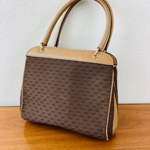 Vintage GUCCI & TAN LEATHER Top Handle Bag / Handbag / Purse
