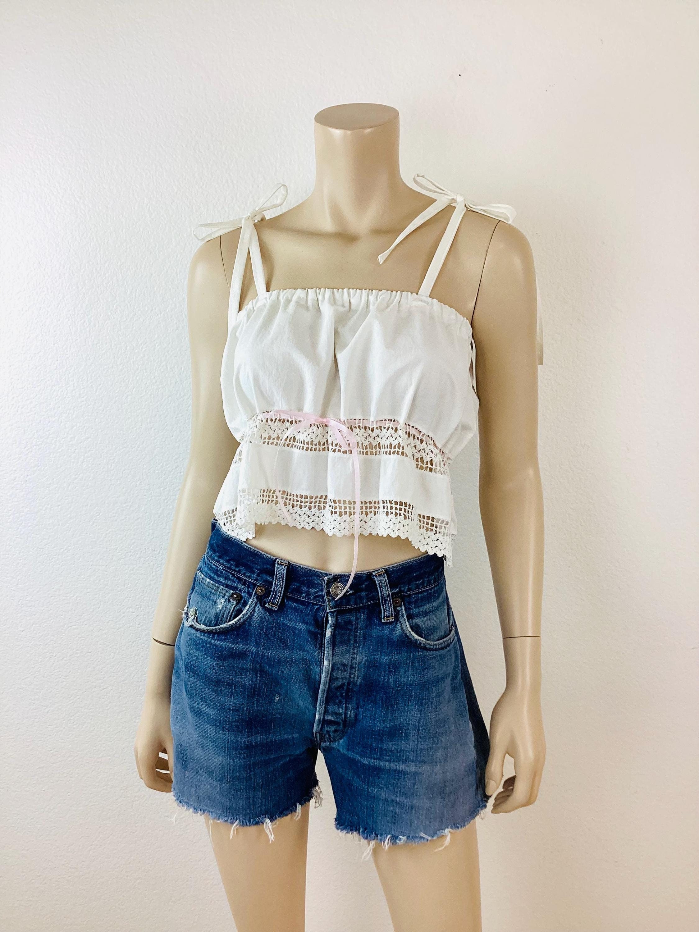Vintage EDWARDIAN Style CROCHET & COTTON Crop Top / Blouse