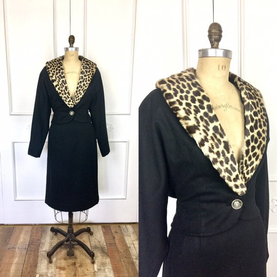 1950s Vintage LEOPARD Collar BETTY ROSE Black Skir