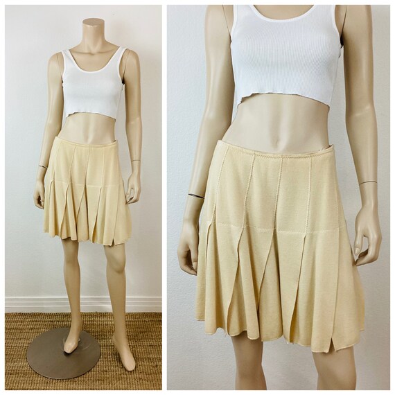 Vintage 1990s JEAN PAUL GAULTIER Maille Panel Fringe Nude Wool 