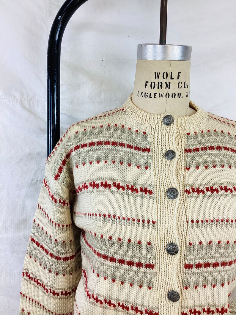 Vintage 1950s NOWEGIAN / NORWAY Knit Metal Button Front Cardigan Sweater image 4