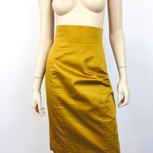 Vintage 1980s ASYMMETRICAL Dark GOLD Batwing Sleeve / High Waisted Skirt Dress Suit image 10