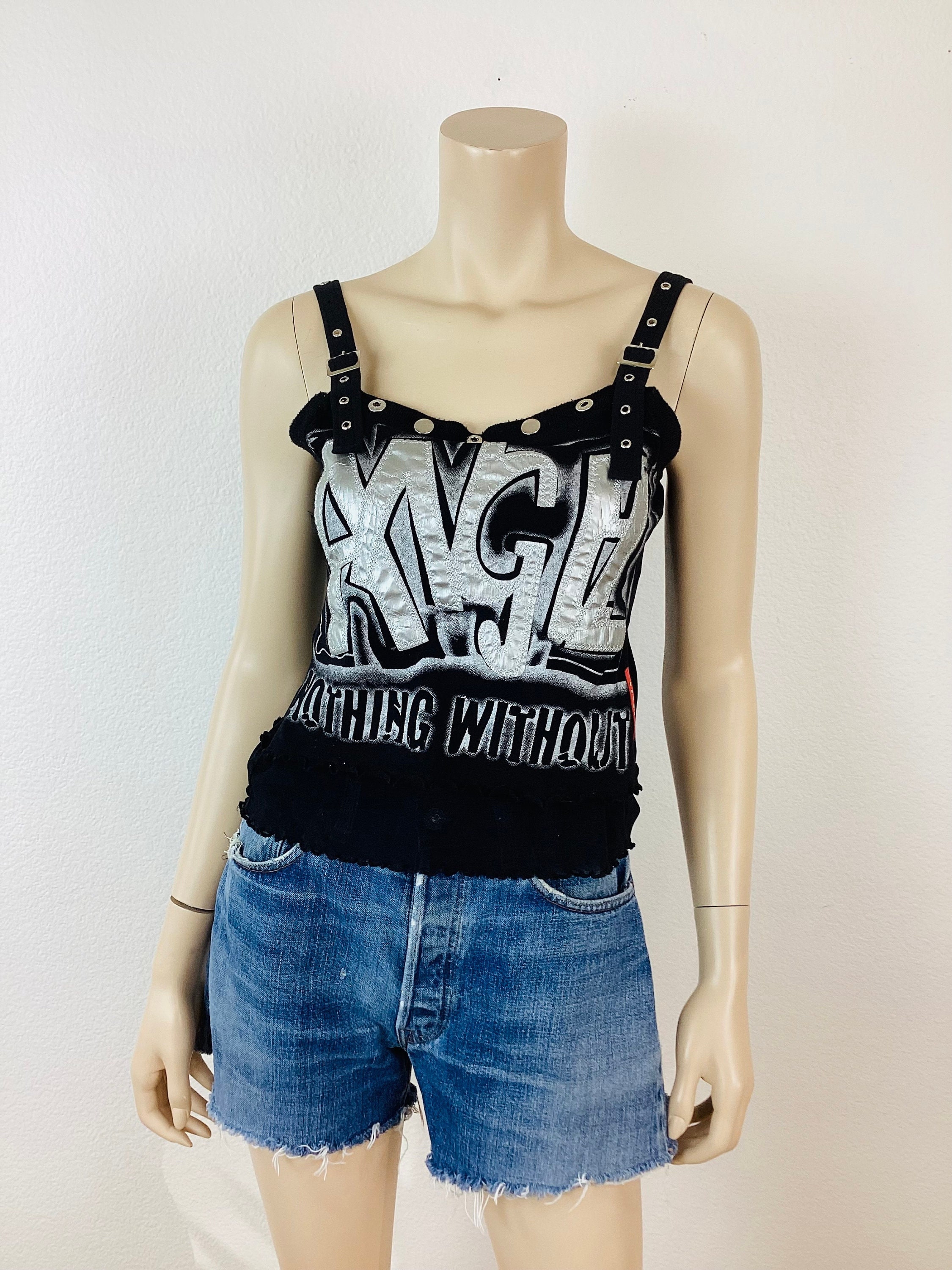 Vintage 1990s Y2K PRADA SILVER METALLIC & Black Mesh Nothing