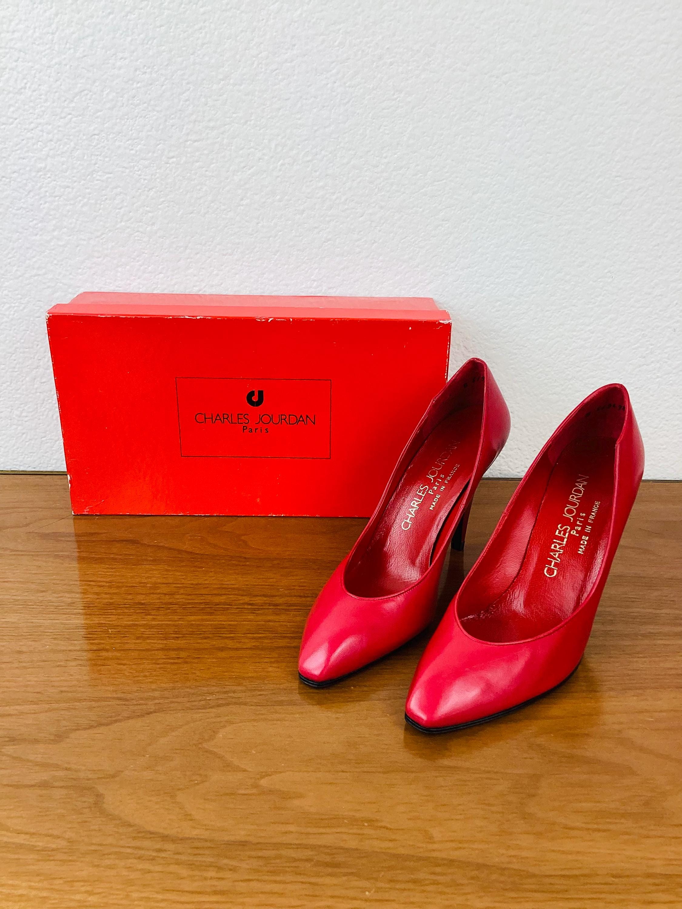 Vintage 1980s CHARLES JOURDAN Red Leather High Heel Shoes