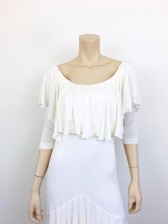 Vintage 1970s HOLLYS HARP White RUFFLED Jersey On… - image 3