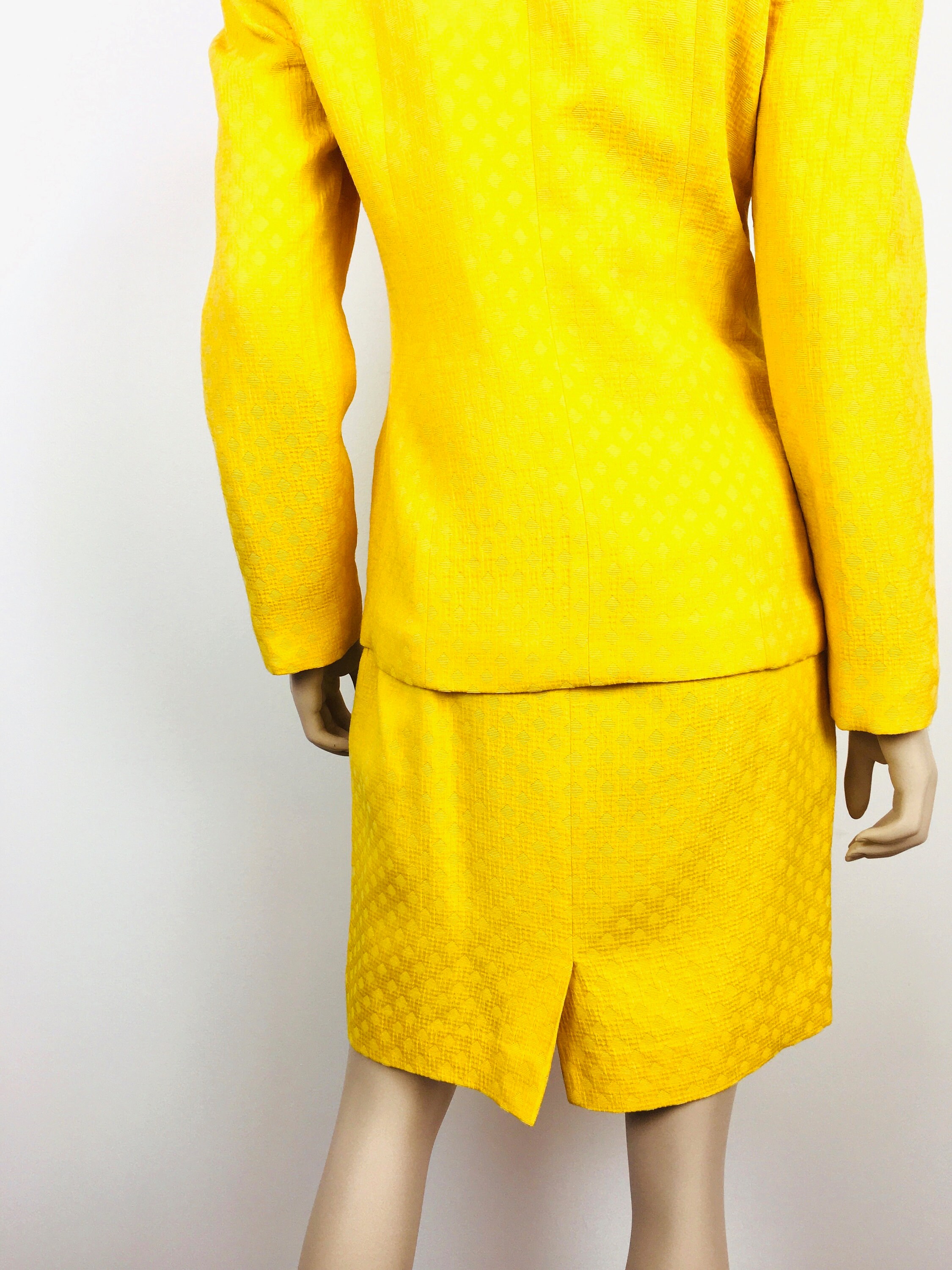 Vintage 1980s CHRISTIAN DIOR Yellow DIAMOND Pattern Jacket & Skirt