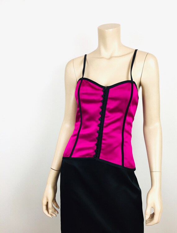 Vintage 1990s FUCHSIA & BLACK 50s Pin Up Style Sa… - image 3