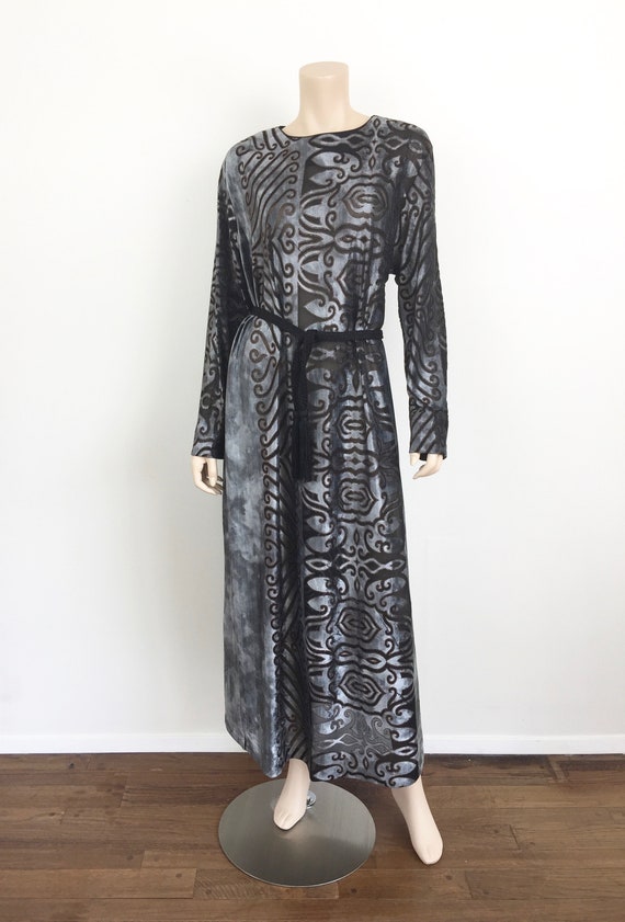 Vintage 1970s PANNE VELVET Grey & Black Semi Shee… - image 2