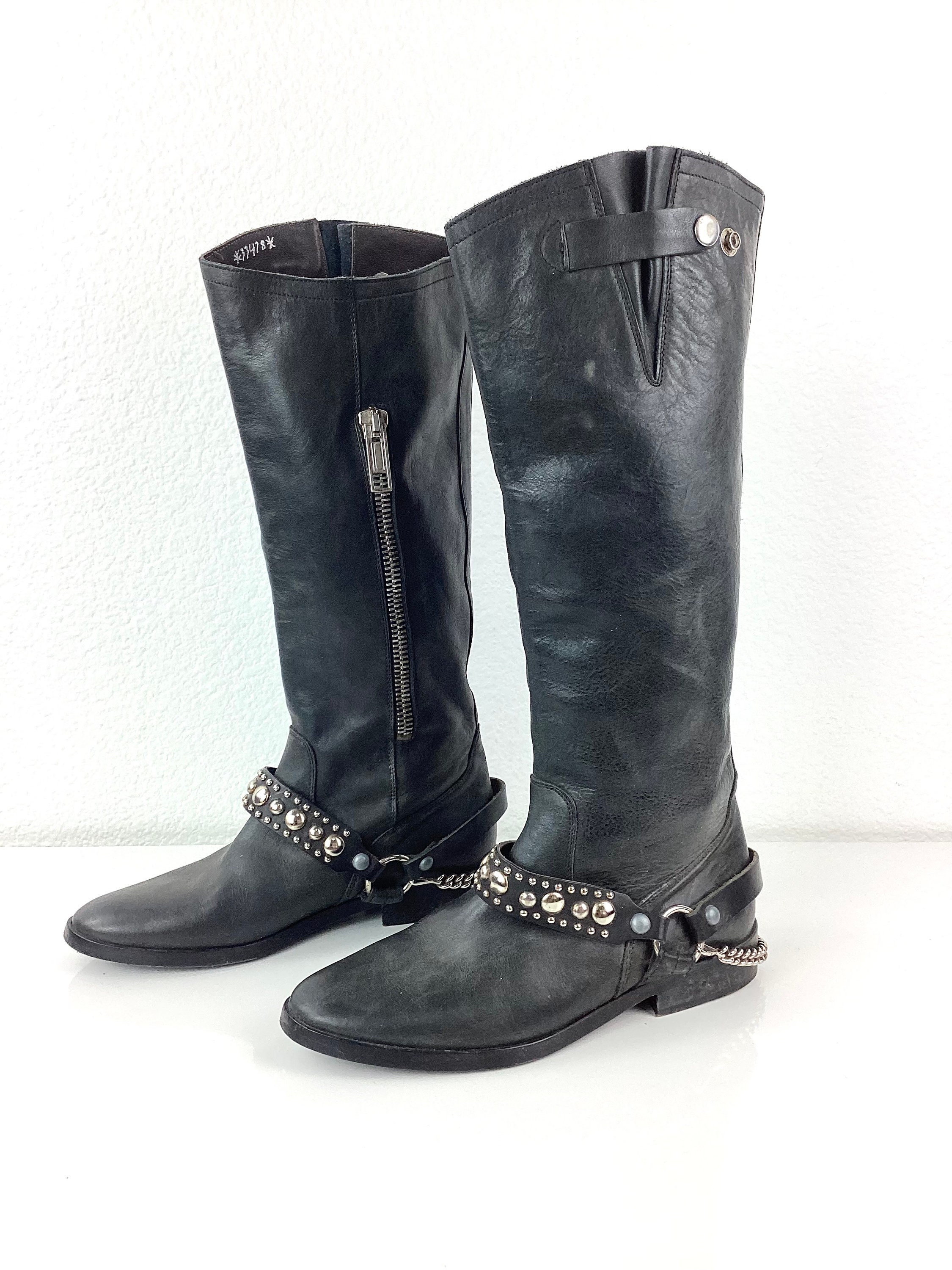 Jack silver studded detail biker latest boot in black faux leather