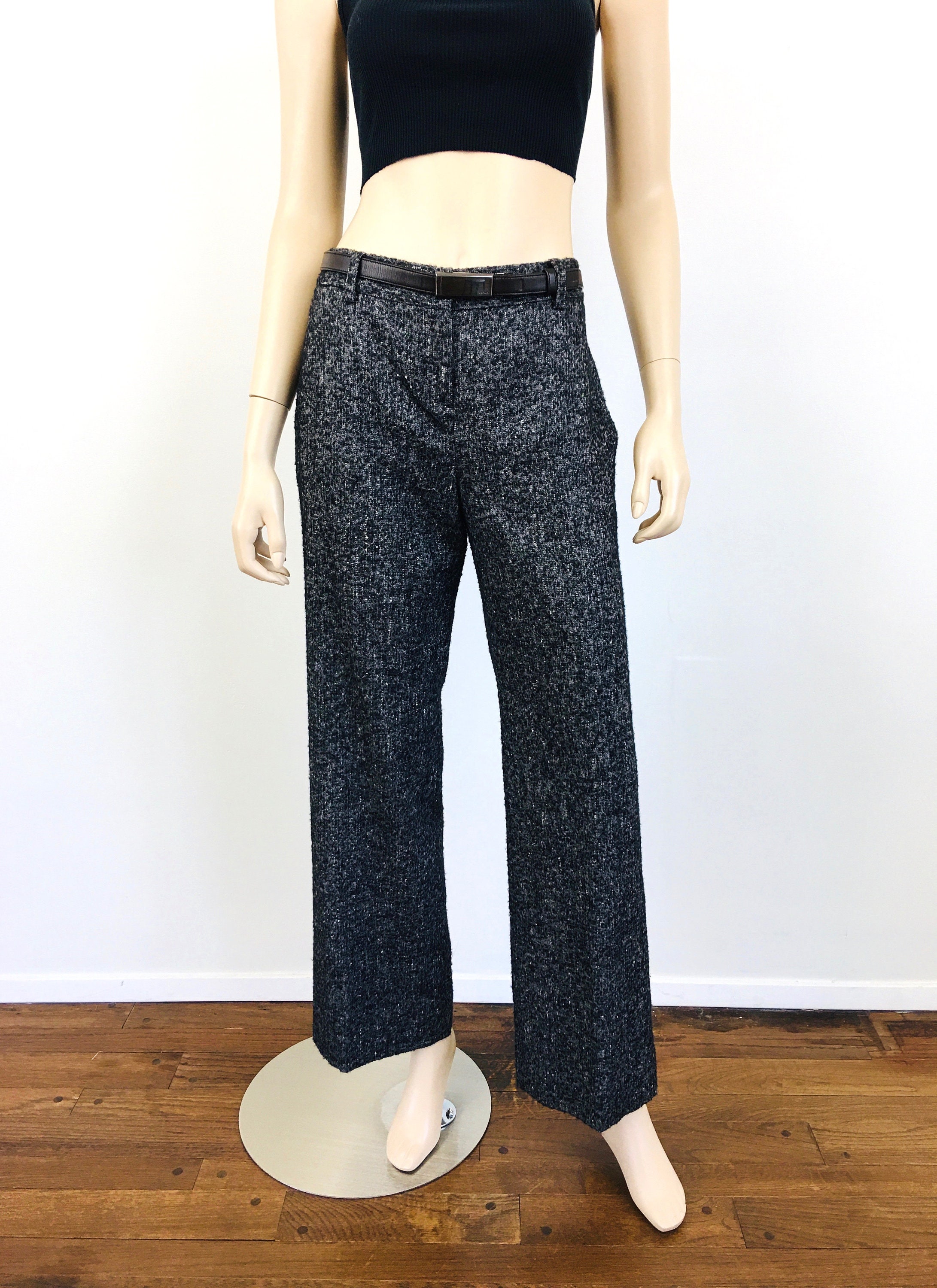 2000s CHRISTIAN DIOR Black FLECKED Wool Straight Leg