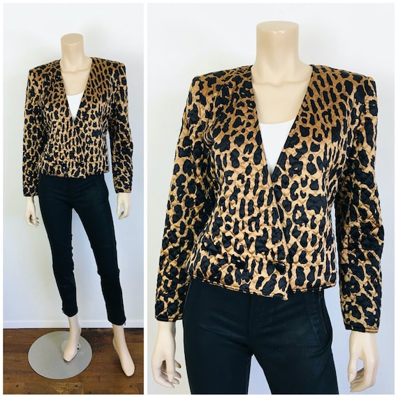 Vintage 1980s VALENTINO Quilted LEOPARD Satin Jac… - image 1