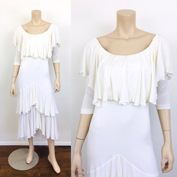 Vintage 1970s HOLLYS HARP White RUFFLED Jersey On… - image 1