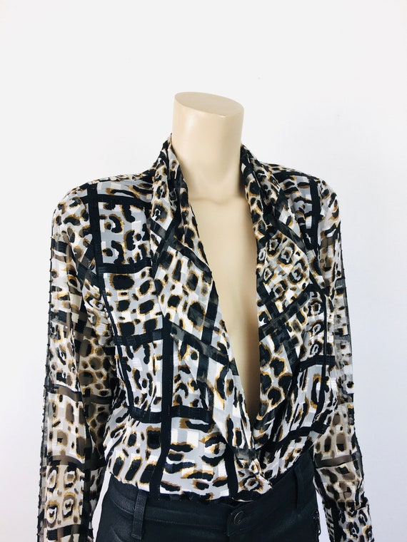 Vintage 1990s BLACK & GOLD Sheer LEOPARD Print Me… - image 7