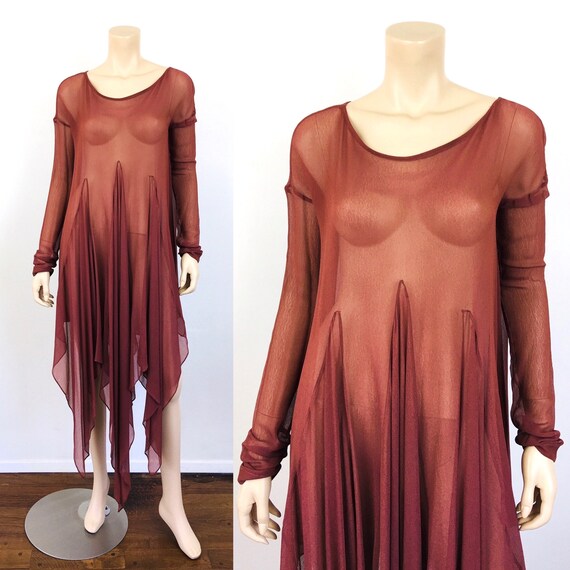 Vintage 1980s ROMEO GIGLI Brown SHEER Silk Chiffon