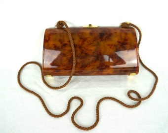 Vintage 1980s LUCITE Faux TORTOISE SHELL / Clutch / Handbag / Purse