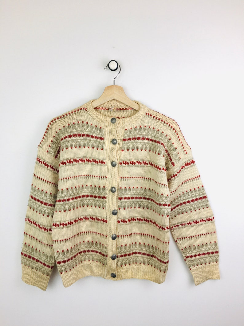 Vintage 1950s NOWEGIAN / NORWAY Knit Metal Button Front Cardigan Sweater image 9