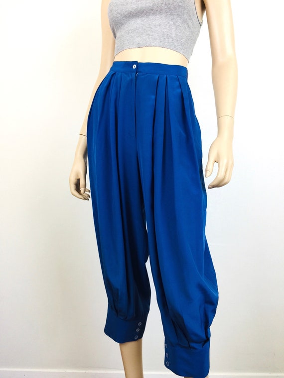 Vintage 1980s Blue SILK PLEATED HAREM Pants - image 5