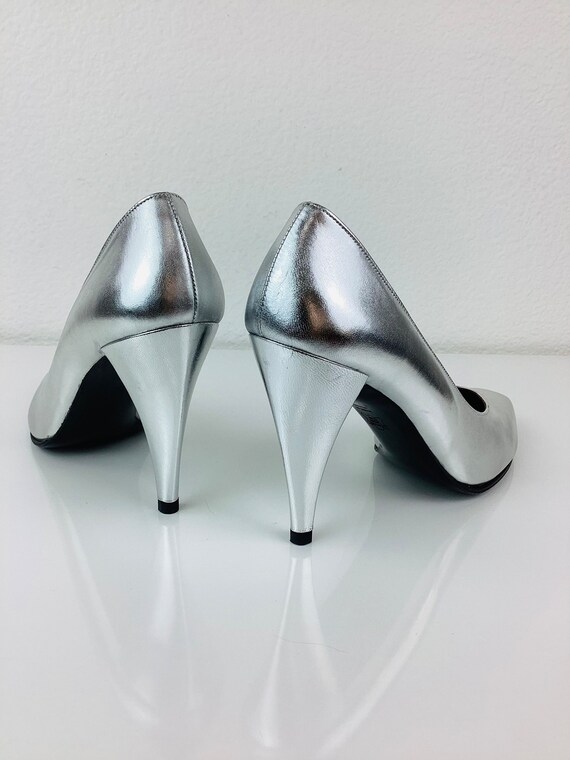 Vintage 1980s CHARLES JOURDAN Silver METALLIC Leather High