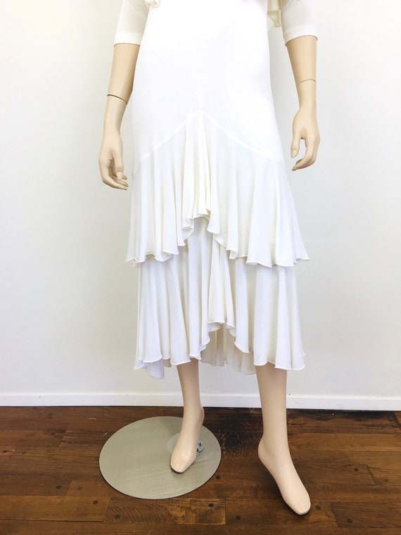 Vintage 1970s HOLLYS HARP White RUFFLED Jersey On… - image 4