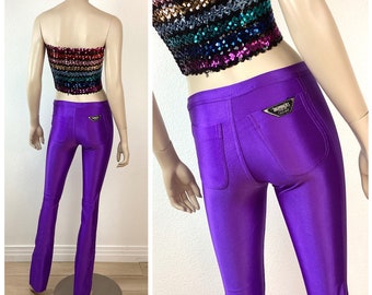 Vintage 1970s ELECTRIC PURPLE Stretchy SPANDEX Bojeangles Skin Ease Disco Pants X S / Le Gambi Style