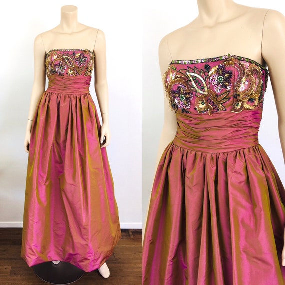 1980s Vintage BEADED BUSTIER Strapless Dusty Pink