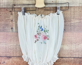 Vintage 1980s FLORAL EMBROIDERED Sheer SILK Halter Bandeau Tube Top / Vintage Wedding