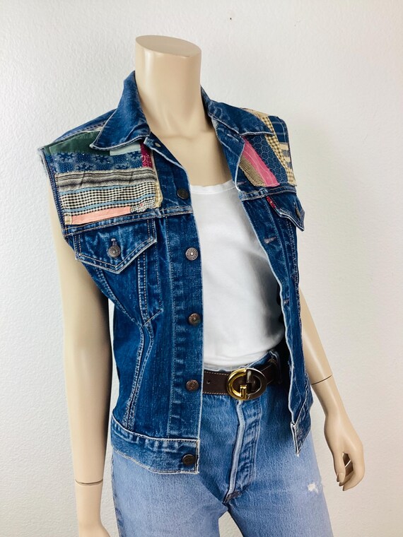Vintage LEVIS Big E PATCHWORK QUILT Denim Jacket … - image 5