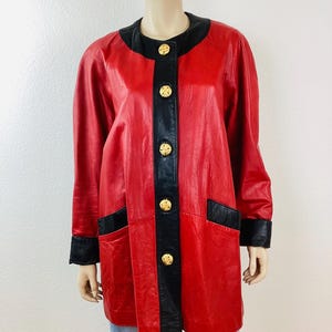 Vintage 1980s RED & BLACK LEATHER Coat / Jacket