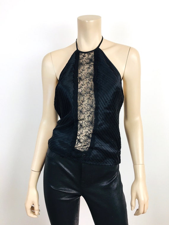 Vintage 1990s Black SILK CHARMEUSE & LACE Pin Tuck