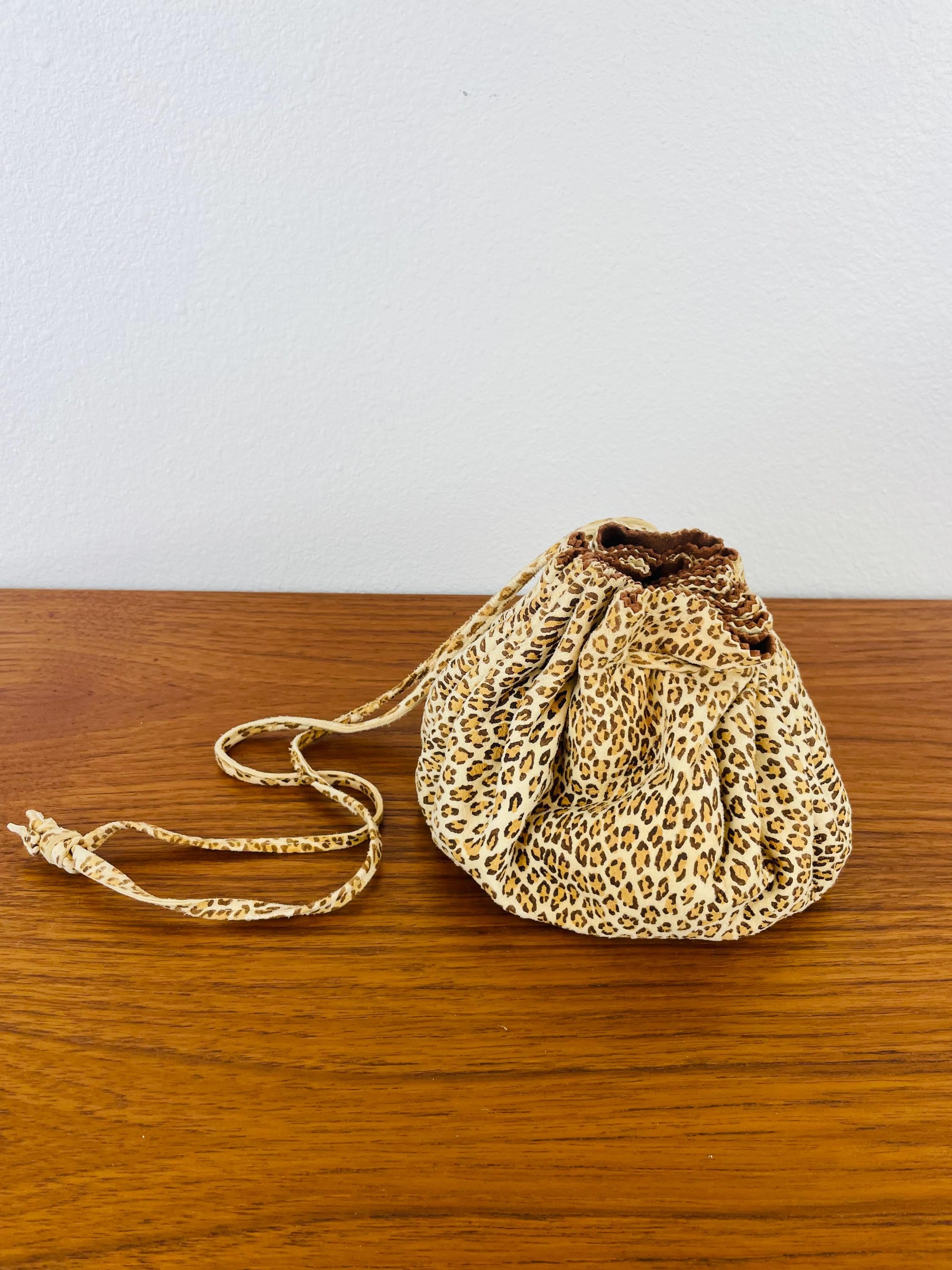 Vintage 1980s LEOPARD Print LEATHER Drawstring Pouch Bag - Etsy