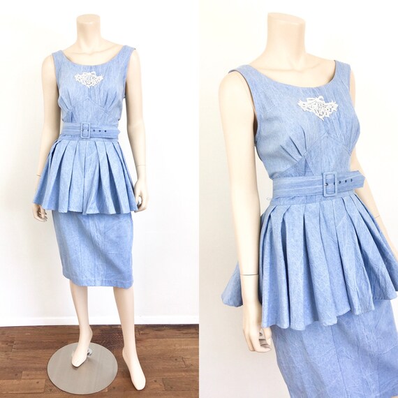Vintage KAREN ALEXANDER Light Wash DENIM Ruffled P