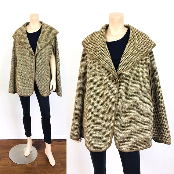1960s Vintage BONNIE CASHIN Tweed & Leather CAPE C