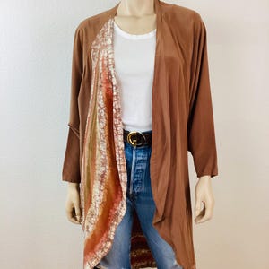 Vintage 1970s TIE DYE Batik SILK Open Front Duster Jacket