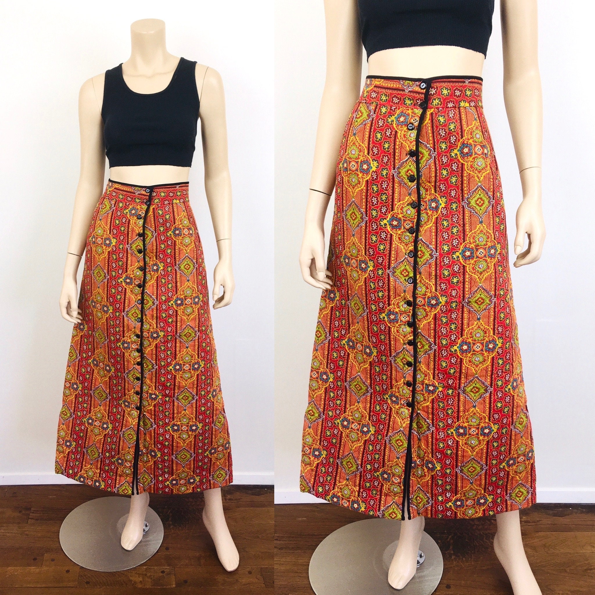 Vintage 1970s QUILTED BOHEMIAN MAXI Button Front Skirt - Etsy