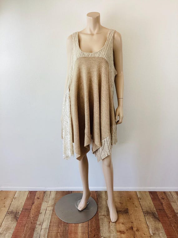 AGURI PATCHWORK Wool SWEATER Oversized Trapeze Ju… - image 1