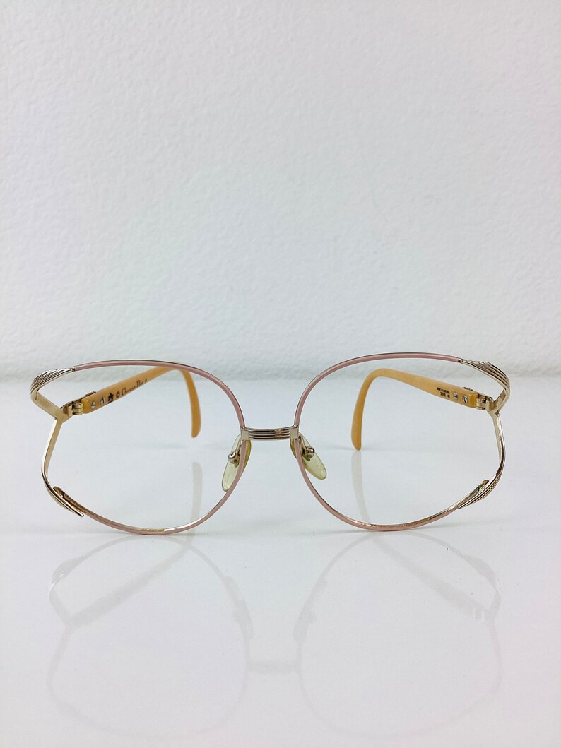 Vintage CHRISTIAN DIOR Big OVERSIZED Glasses / Sunglasses Gold & Pink Metal Frames image 1