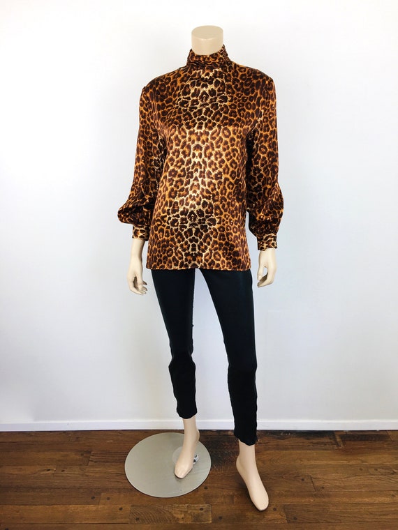 Vintage 1970s LEOPARD PRINT Lillie Rubin SATIN Bl… - image 2