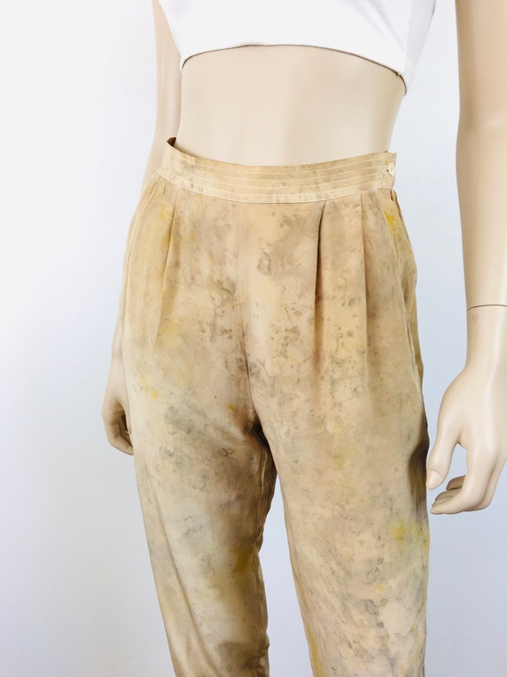 Vintage 1990s MINIMALIST Tie Dyed SILK Pants / Tr… - image 7