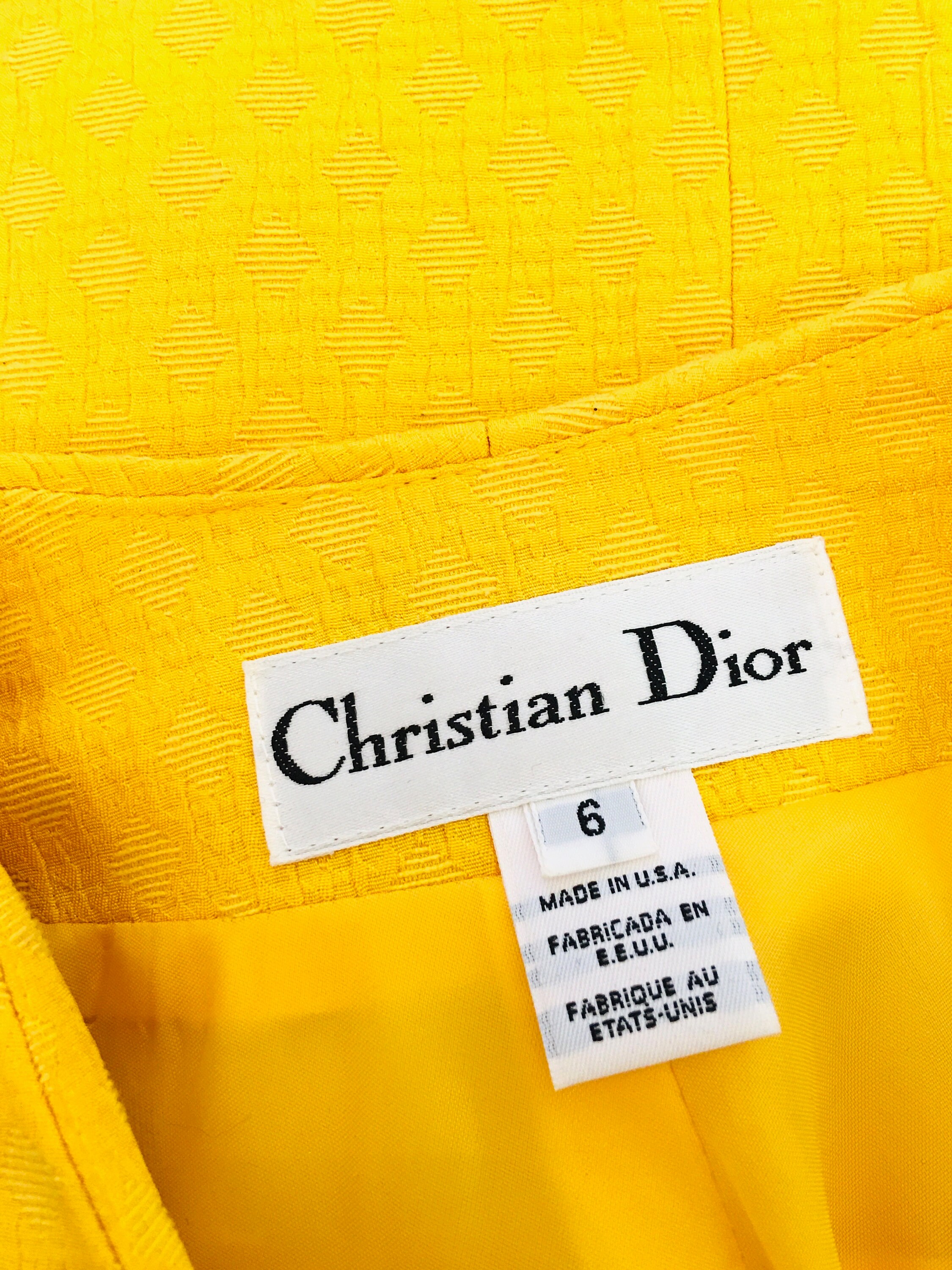 Vintage 1980s CHRISTIAN DIOR Yellow DIAMOND Pattern Jacket & Skirt