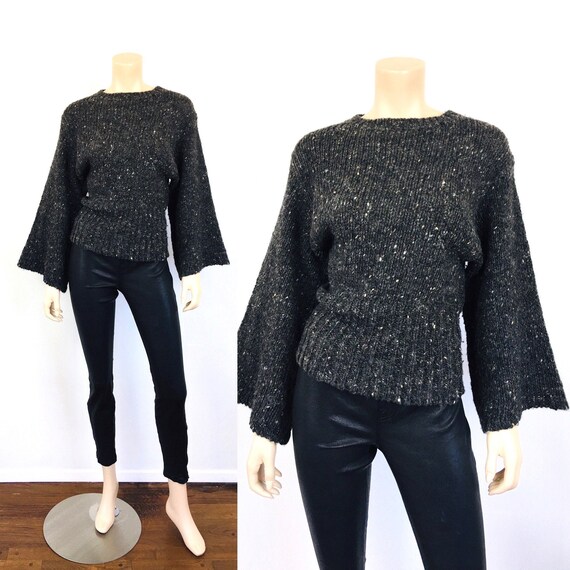 Vintage 1980s KIMONO SLEEVE Nubby CHARCOAL Wool S… - image 1