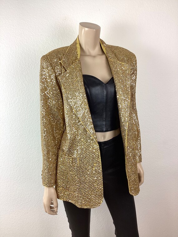 Vintage 1980s GOLD SEQUIN BEADED Boyfriend Jacket - image 4