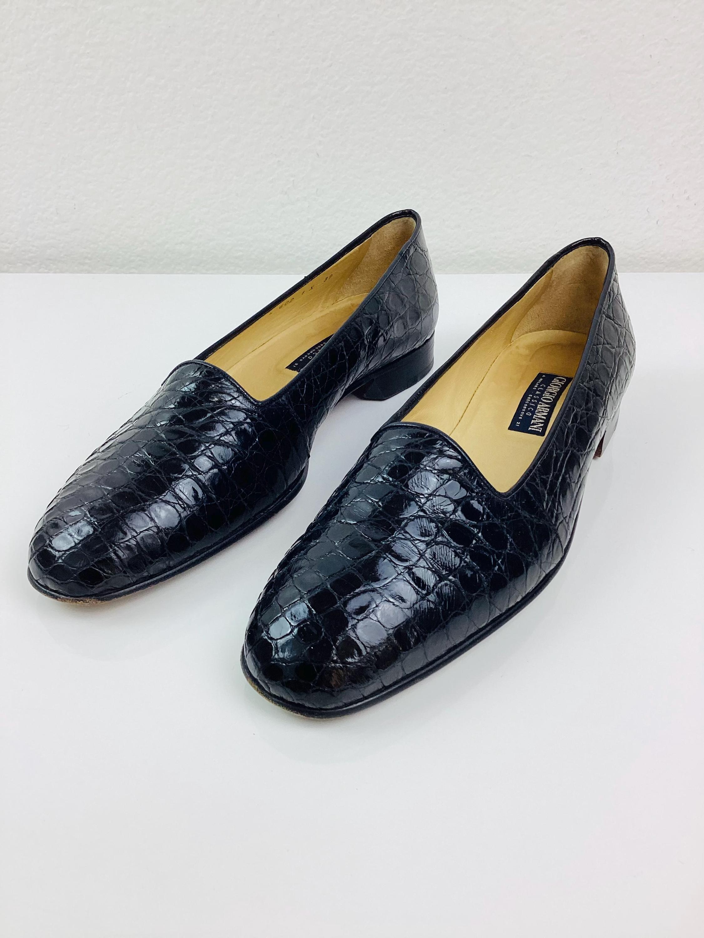 Vintage 1990s GIORGIO ARMANI Black Reptile Leather Slide on Opera 