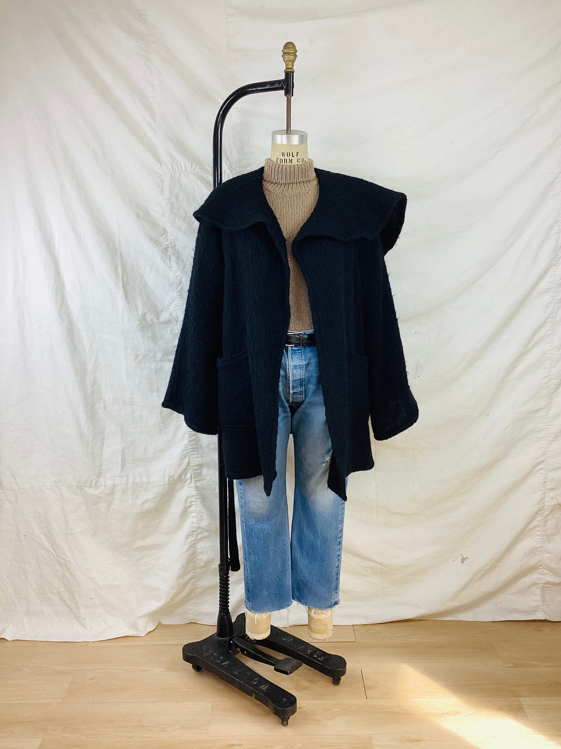Vintage 1980s HUGE SHAWL Collar Oversized Belted WRAP Coat