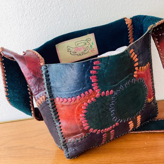 Vintage 1970s CHAR PATCHWORK LEATHER Whipstitch H… - image 6