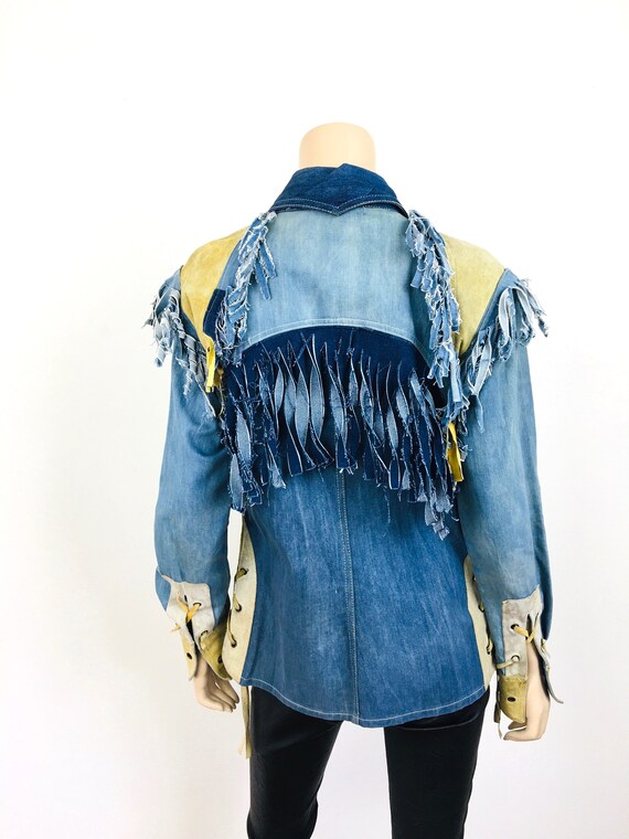 Vintage 1970s PATCHWORK DENIM & LEATHER Fringe Fa… - image 9