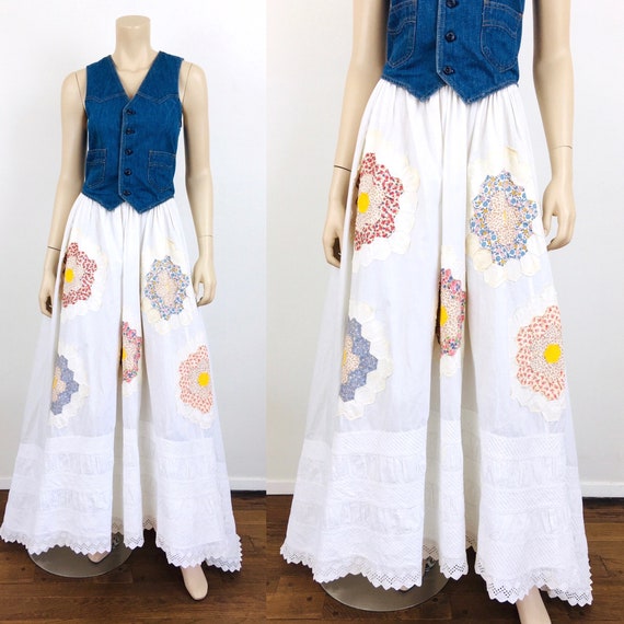 Vintage FEED SACK  PATCHWORK Quilt Embellished Ed… - image 10