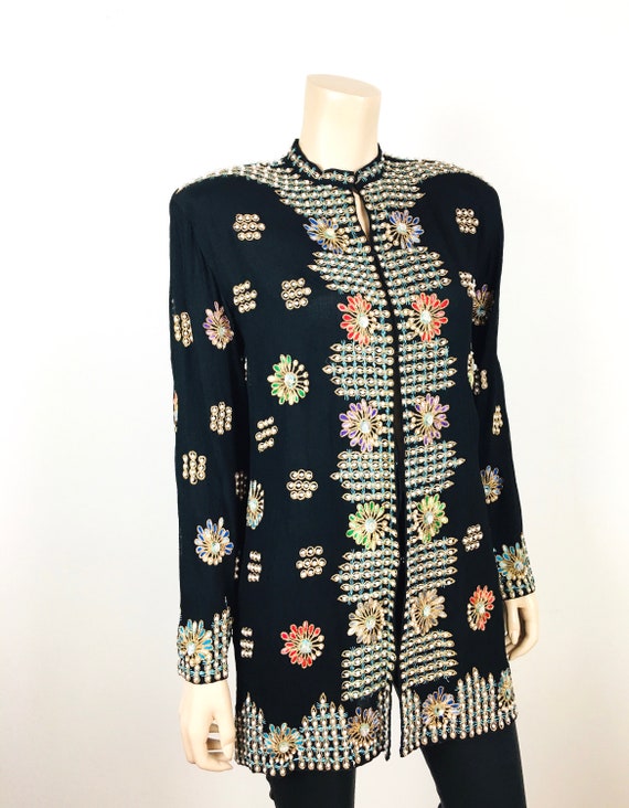 Vintage 1980s EMBROIDERED & PEARL BEADED Silk Jac… - image 6