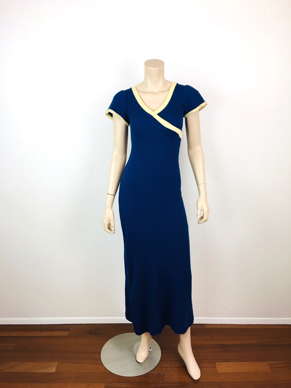 Vintage 1970s PAUL HARRIS Faux Cross Over Top Cap Sleeve Navy & Cream  Ribbed Cotton Maxi Dress Hippie / Boho Style - Etsy Denmark