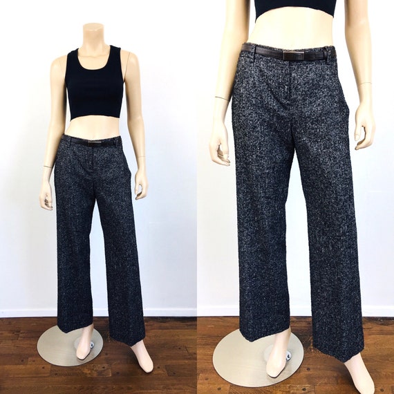 2000s CHRISTIAN DIOR Black FLECKED Wool Straight Leg